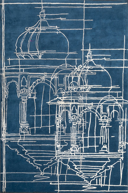 Baron Blue Wool Viscose 5x8 feet Rectangle Rug