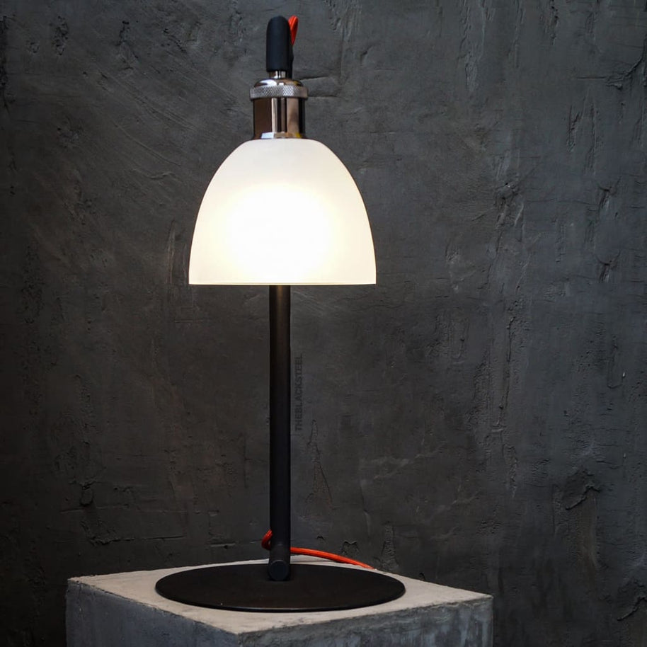 Vertigo Black Frosted Glass Bedside Lamp - The Black Steel