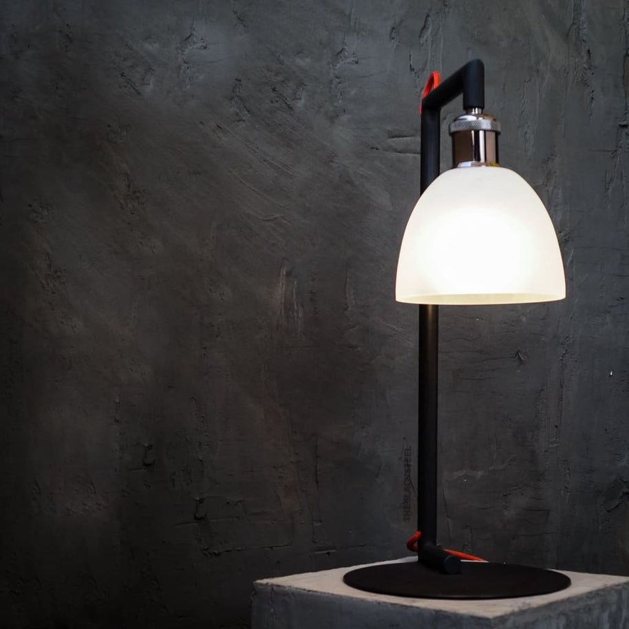 Vertigo Black Frosted Glass Bedside Lamp - The Black Steel