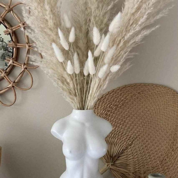 White Pampas Grass & Bunny Tails Dried Flower Bunch | Natural Vase Decor
