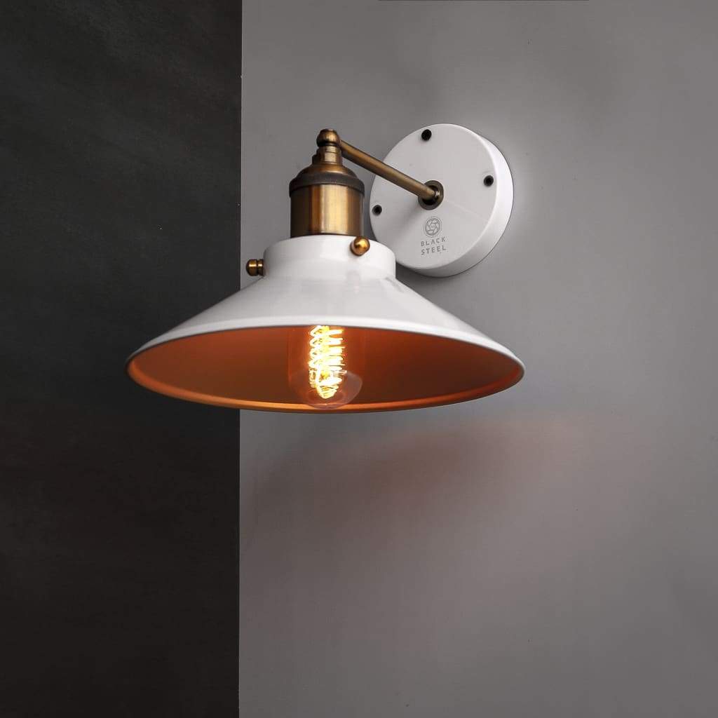 White Scandinavian Cone Wall lamp - The Black Steel