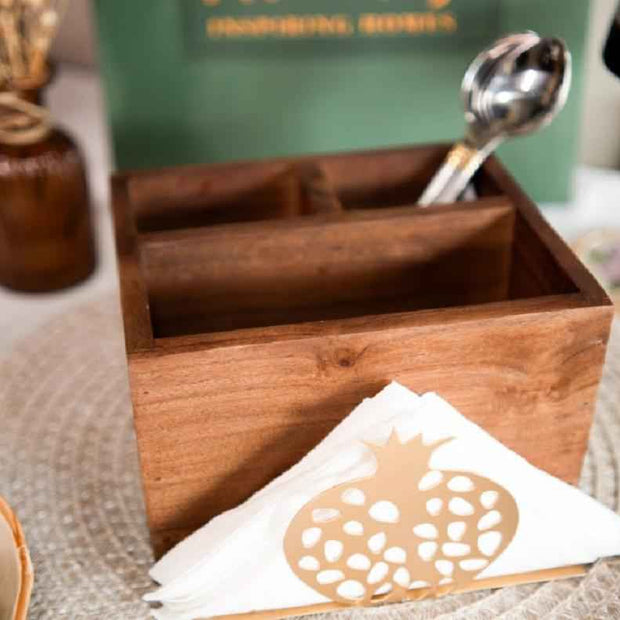 Anar Wooden Cutlery & Tissue Holder | Dining Table Organizer