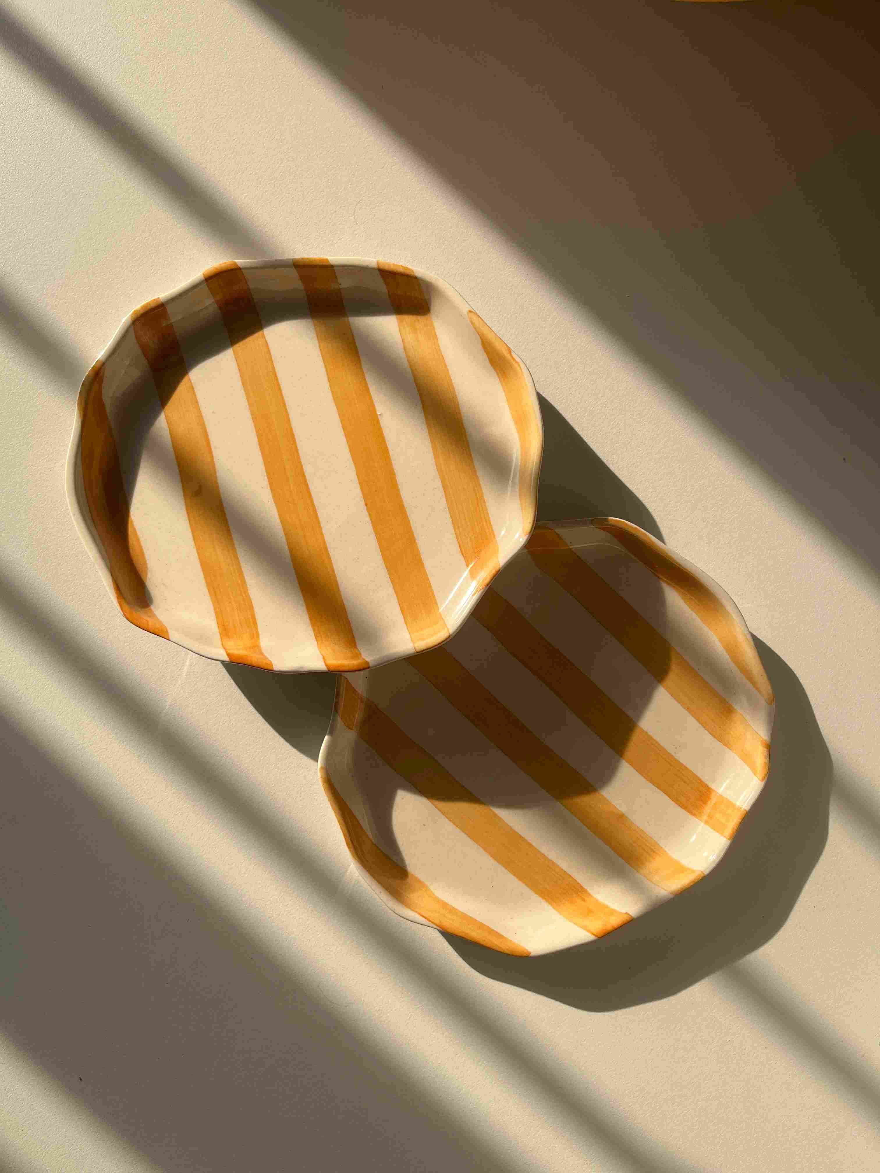 Hand-painted yellow ceramic plate for desserts, snacks, and everyday dining